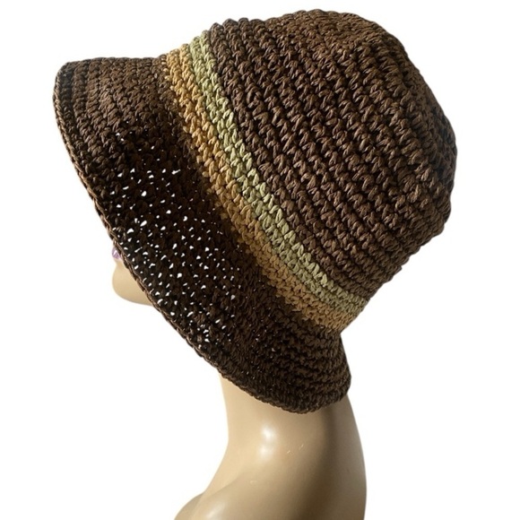 D & Y Woven Sun Hat Brown/Tan/Sage Women's Bucket Sun Hat OS Beach Neutral - Picture 2 of 7